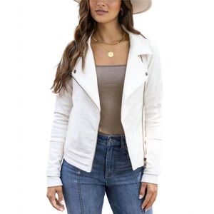 GRACE AND LACE move free leather-like moto jacket in cream EUC